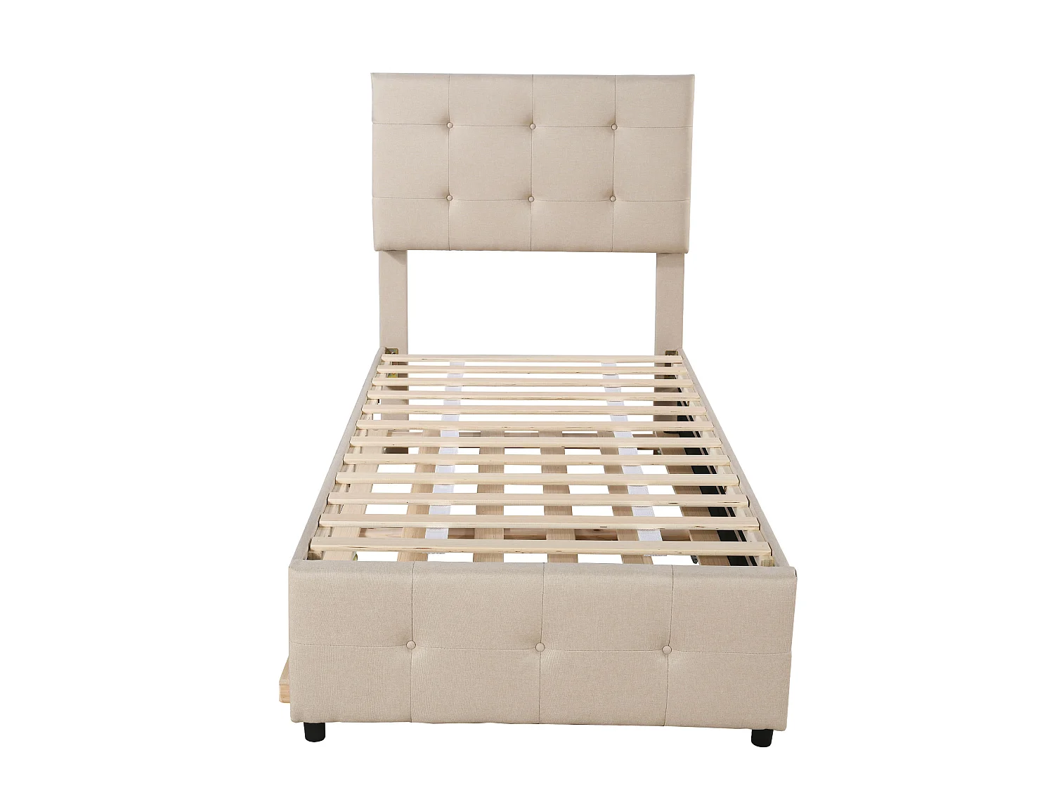 Ausziehbett 90 x 190/200 cm – verstellbares Kopfteil – Leinenstoff – für Kinder – Beige