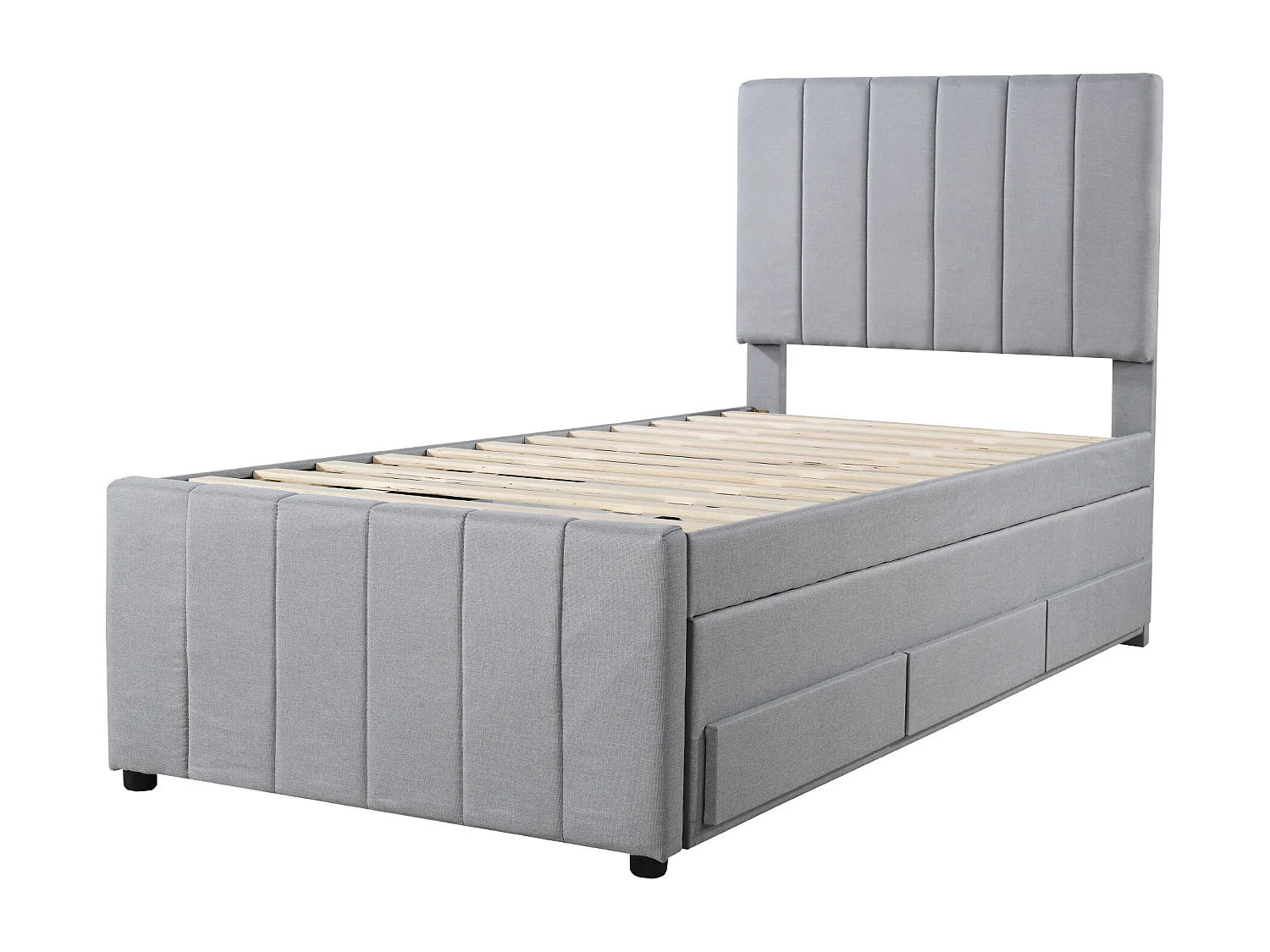Onderschuifbed 90 x 190/200 cm met 3 lades - linnenstof - lattenbodem - grijs