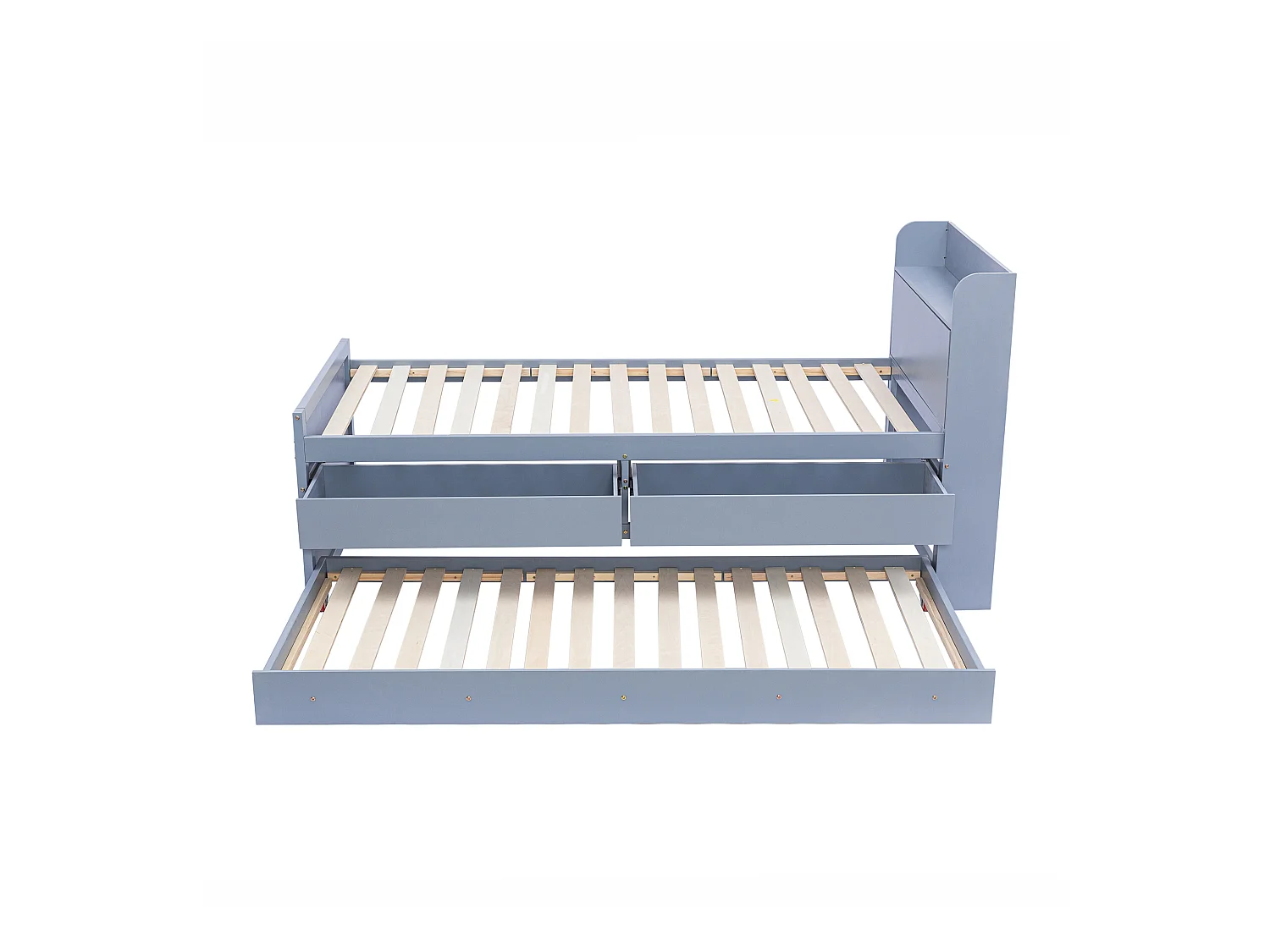 Onderschuifbed met 2 laden - 90 x 190 cm - opbergplanken en USB-aansluiting - massief hout - grijs