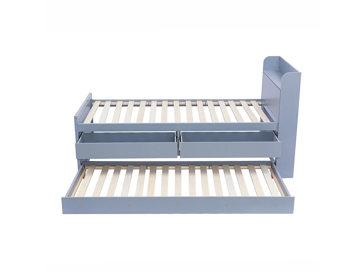 Lit gigogne avec 2 tiroirs - 90 x 190 cm - étagères de rangement et prise USB - bois massif - gris