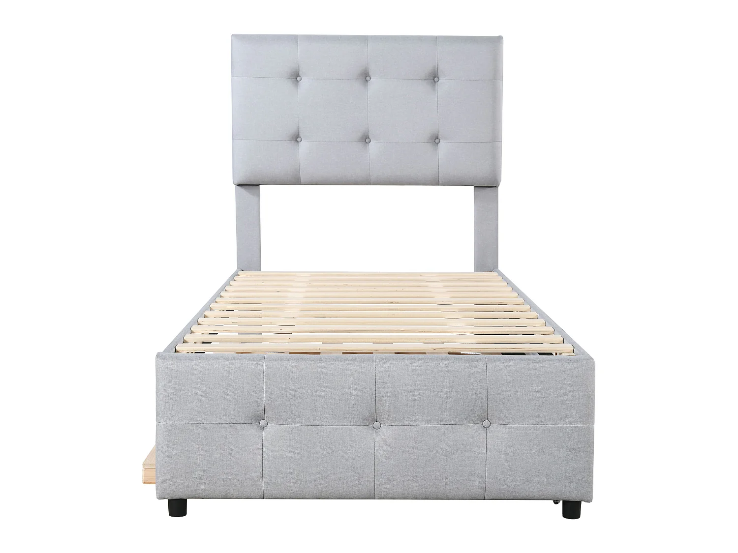 Ausziehbett 90 x 190/200 cm – verstellbares Kopfteil – Leinenstoff – für Kinder – Grau