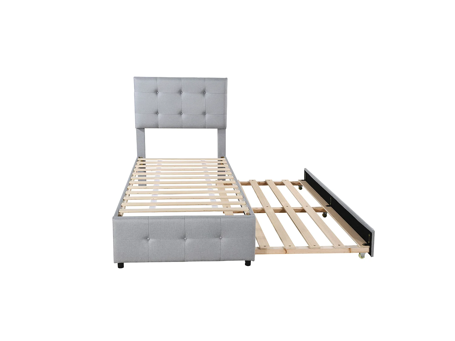 Onderschuifbed 90 x 190/200 cm - verstelbaar hoofdeinde - linnenstof - voor kinderen - grijs