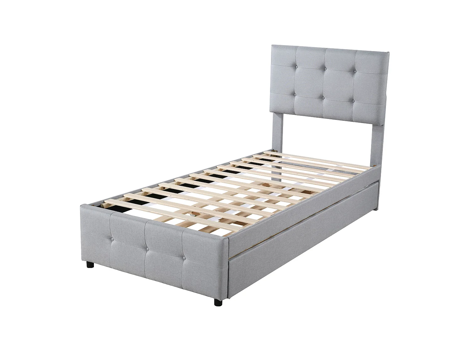 Onderschuifbed 90 x 190/200 cm - verstelbaar hoofdeinde - linnenstof - voor kinderen - grijs