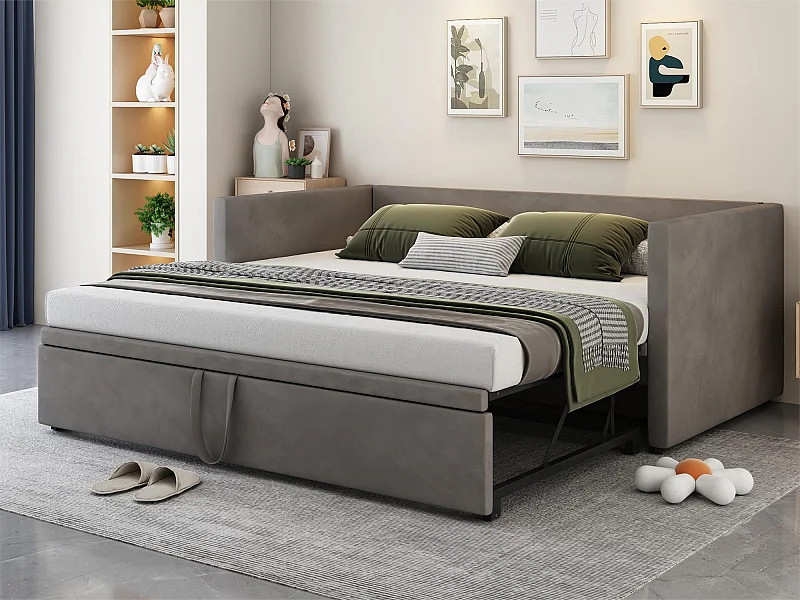 Letto estraibile per bambini 90/180 x 200 cm - velluto - stile contemporaneo - grigio