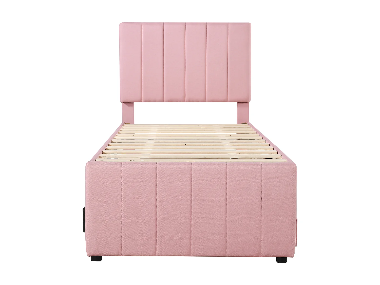 Cama com gavetão 90 x 190/200 cm com 3 gavetas - tecido de linho - base de ripas - rosa