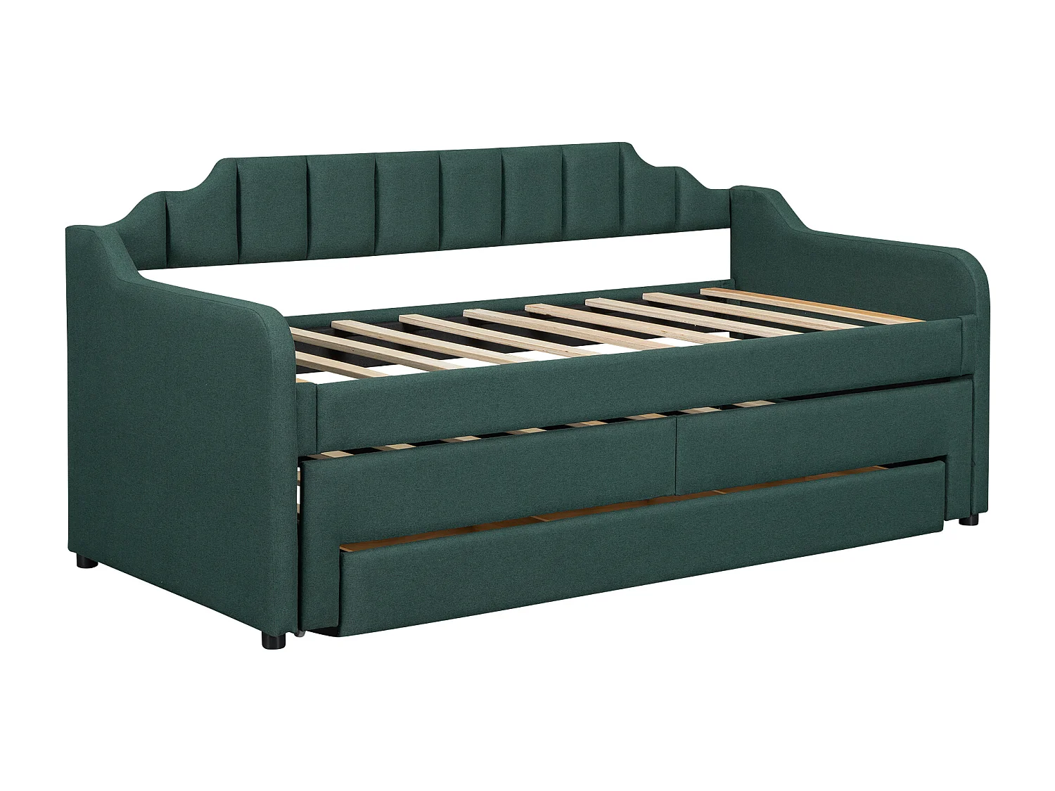 Cama de solteiro móvel com 3 gavetas - 90 x 200 cm + 90 x 190 cm - linho e MDF - cor verde
