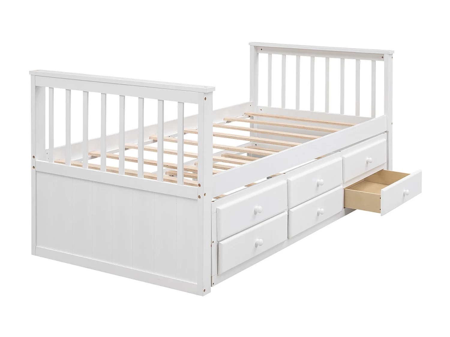 Lit gigogne avec 3 tiroirs - 90 x 200 cm + 90 x 190 cm - pin et MDF - style moderne - blanc