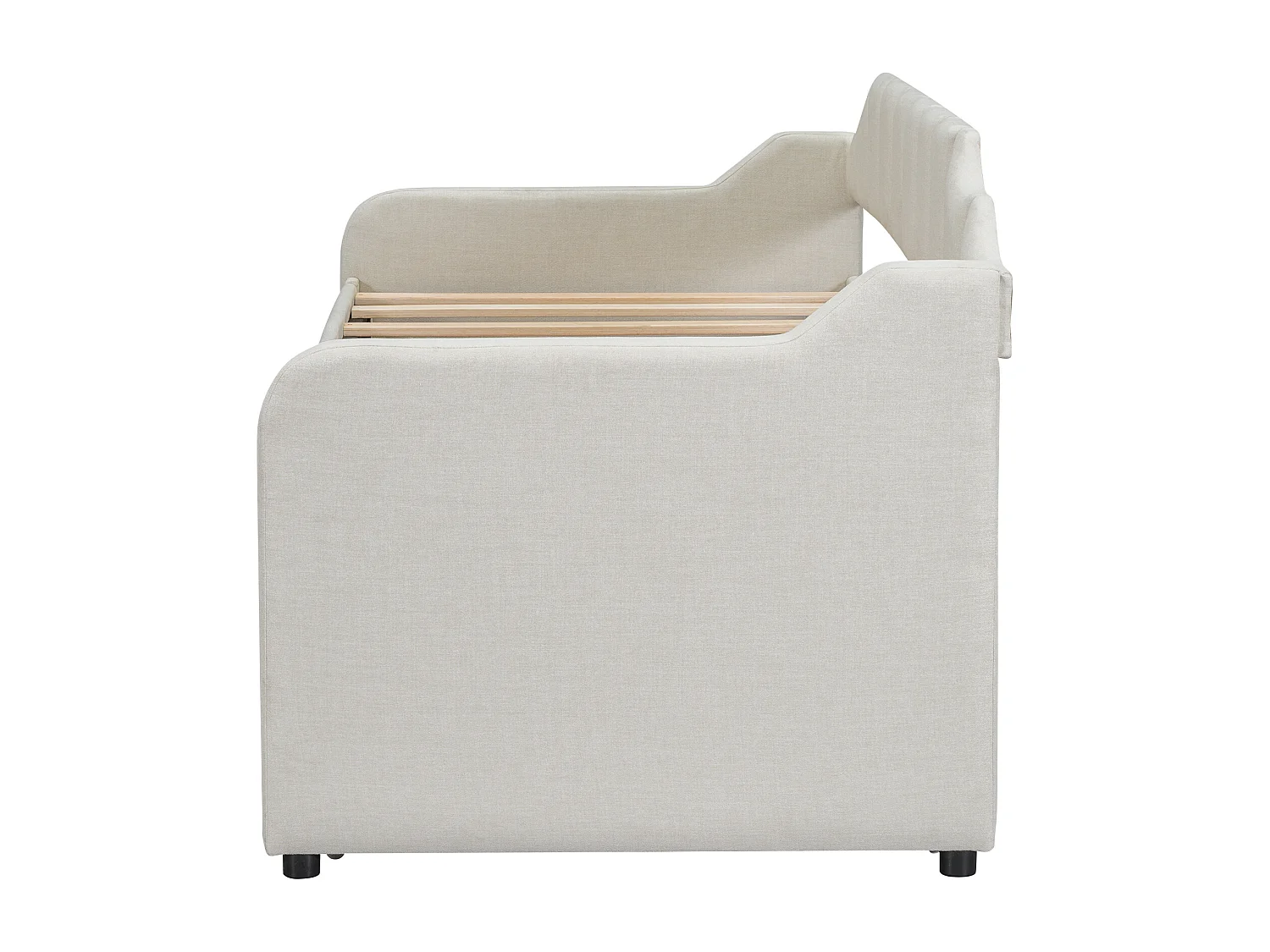 Mobiel uitschuifbed met 3 lades - 90 x 200 cm + 90 x 190 cm - linnen en MDF - beige kleur