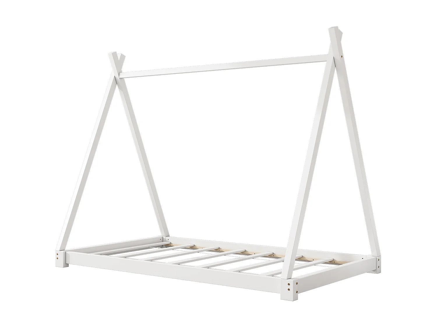 Lit tipi pour enfant 90 x 200 cm - bois massif - sommier à lattes inclus - coloris blanc