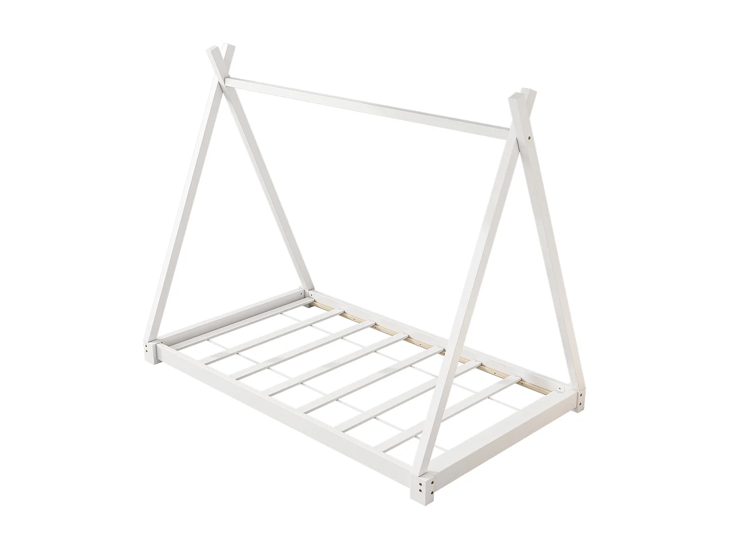 Lit tipi pour enfant 90 x 200 cm - bois massif - sommier à lattes inclus - coloris blanc