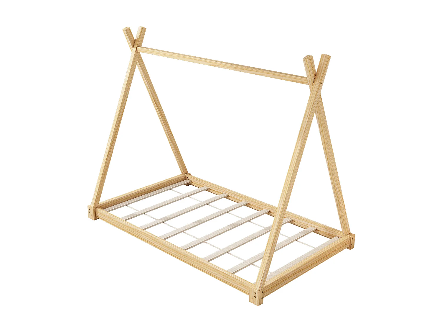 Lit tipi pour enfant 90 x 200 cm - bois massif - sommier à lattes inclus - coloris naturel