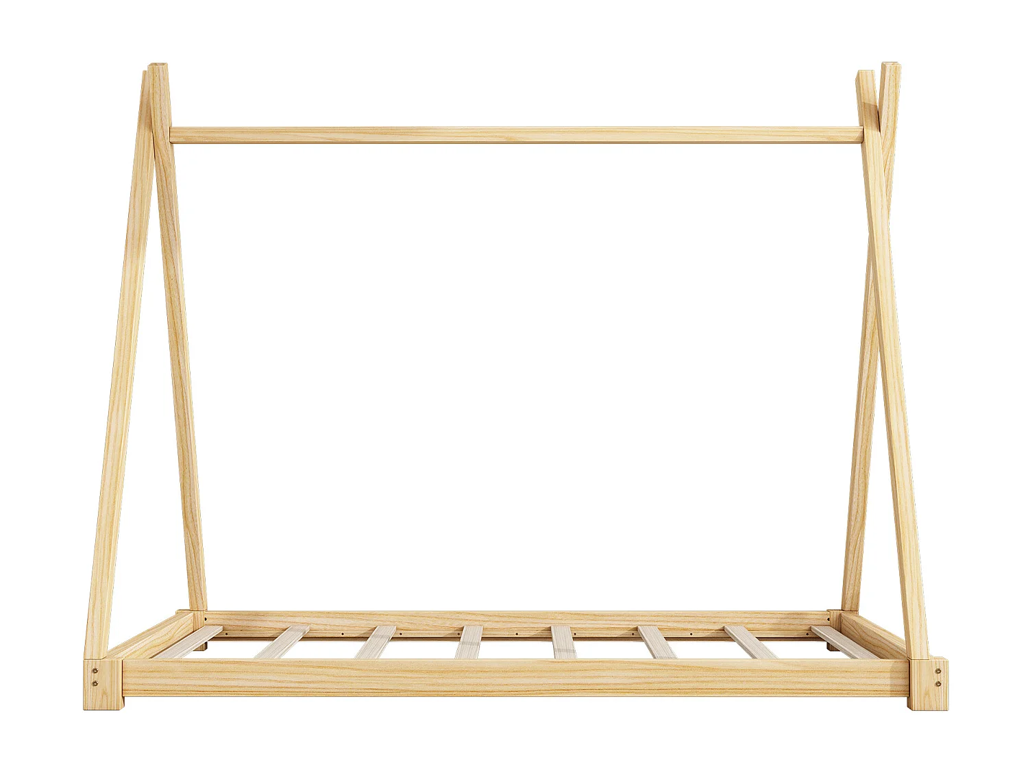 Lit tipi pour enfant 90 x 200 cm - bois massif - sommier à lattes inclus - coloris naturel