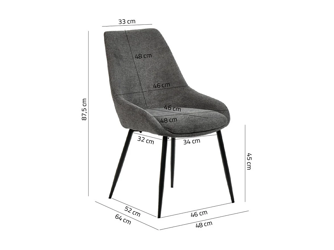 Lot de 2 chaises tissu gris anthracite pieds fins métal noir - JAZZY 2