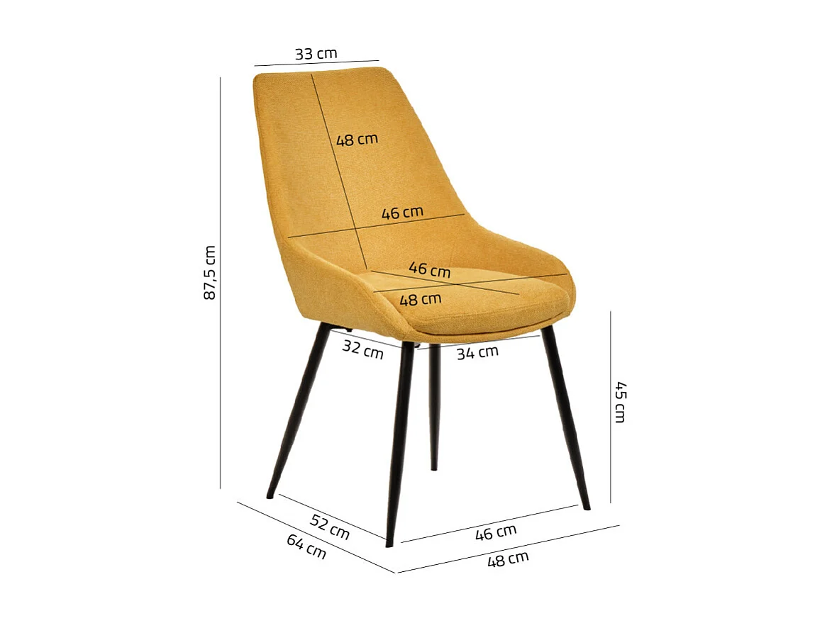 Lot de 2 chaises en tissu jaune et pieds fins en métal noir - JAZZY 2