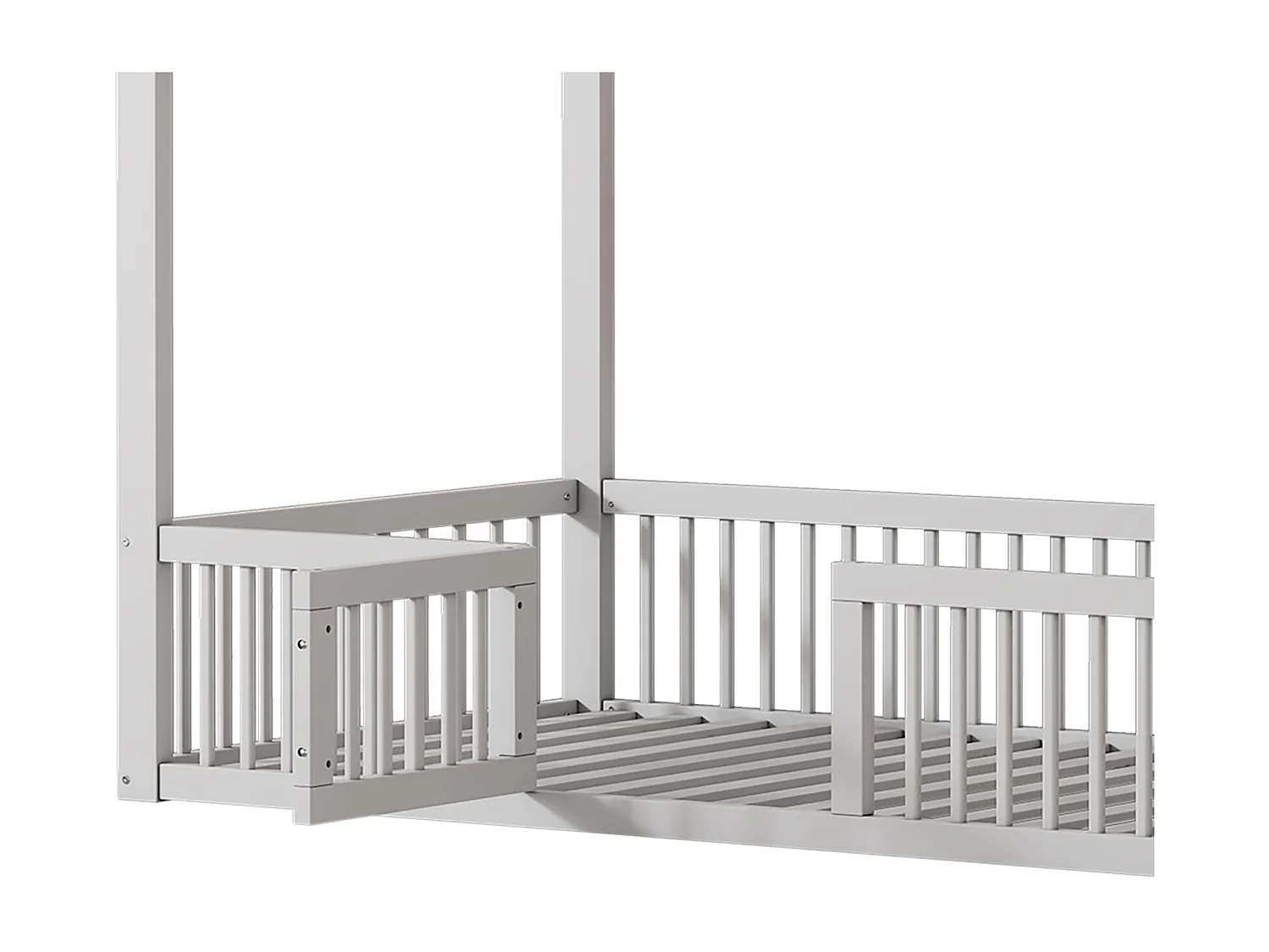 Lit cabane pour enfant ou bébé - 90 x 200 cm - barrières et porte - sommier à lattes inclus - bois blanc