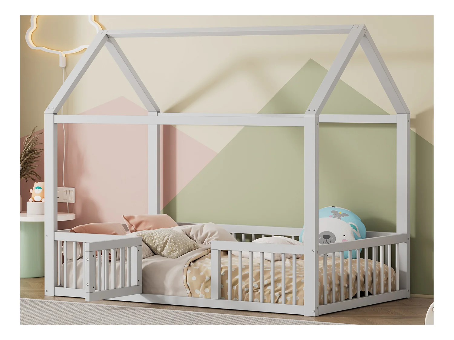 Cabinebed voor kind of baby - 90 x 200 cm - rails en deur - inclusief lattenbodem - wit hout