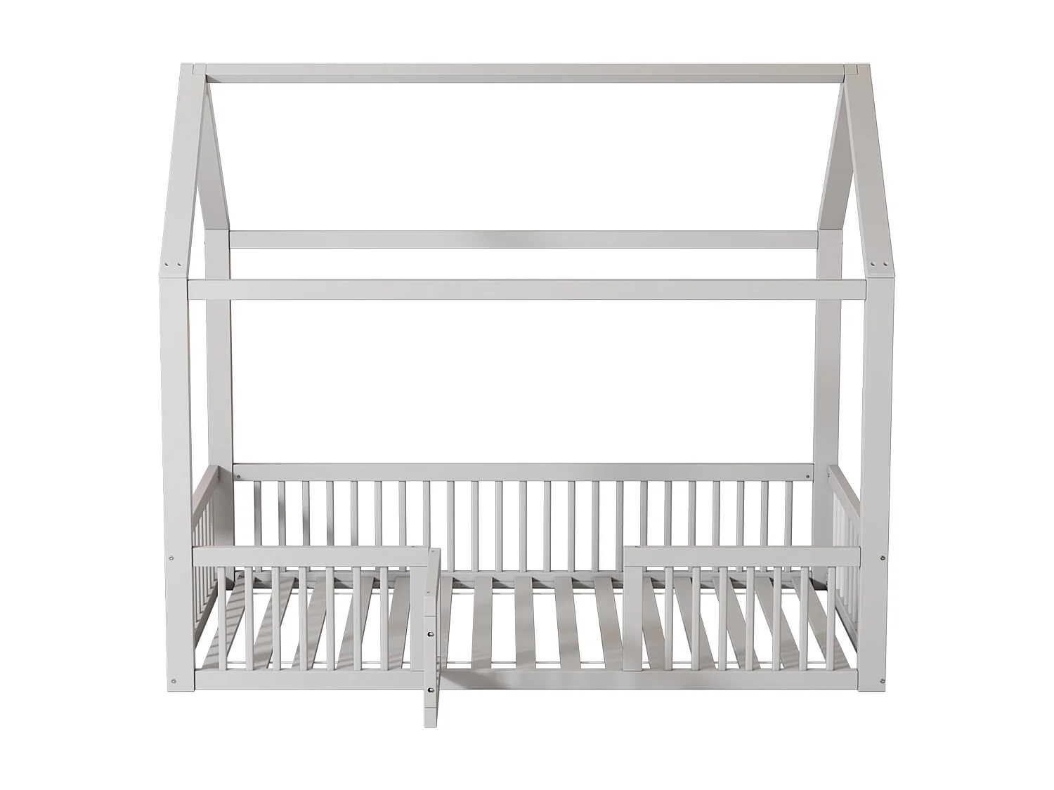 Lit cabane pour enfant ou bébé - 90 x 200 cm - barrières et porte - sommier à lattes inclus - bois blanc