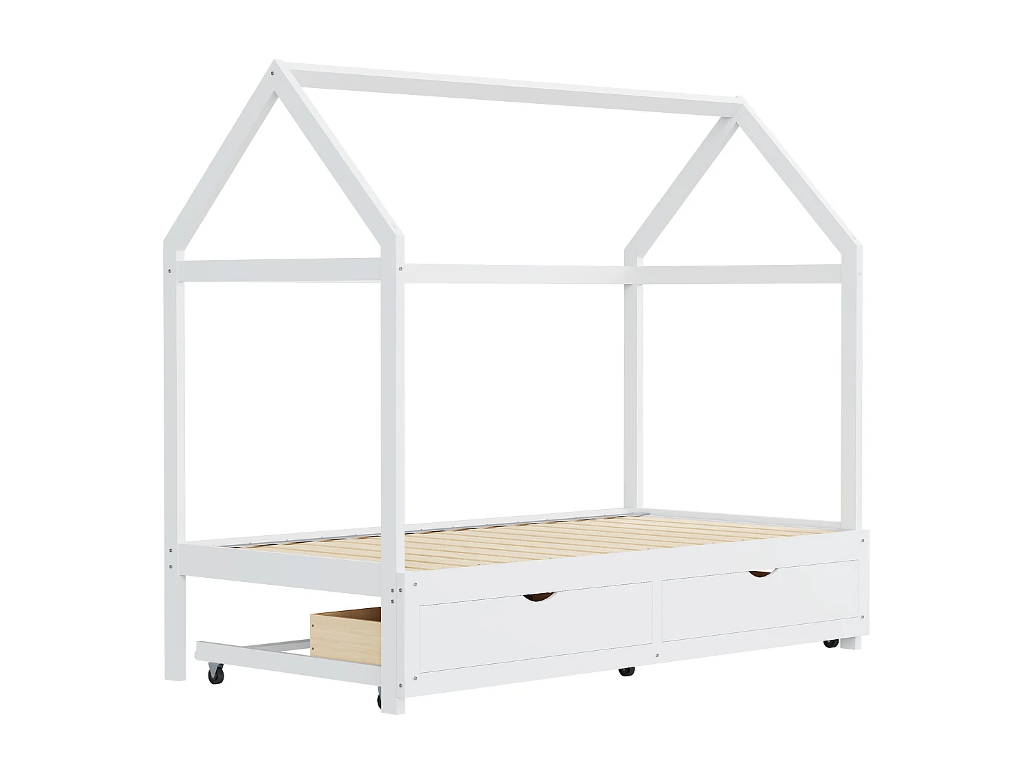 Ausziehbares Hochbett 90/180 x 190 cm – umwandelbares Schlafsofa – mit 2 Schubladen und Lattenrost – weiß lackiertes Kiefernholz