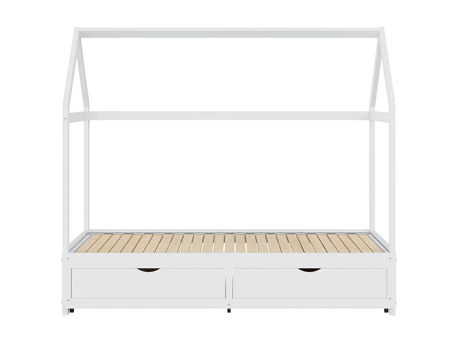 Ausziehbares Hochbett 90/180 x 190 cm – umwandelbares Schlafsofa – mit 2 Schubladen und Lattenrost – weiß lackiertes Kiefernholz