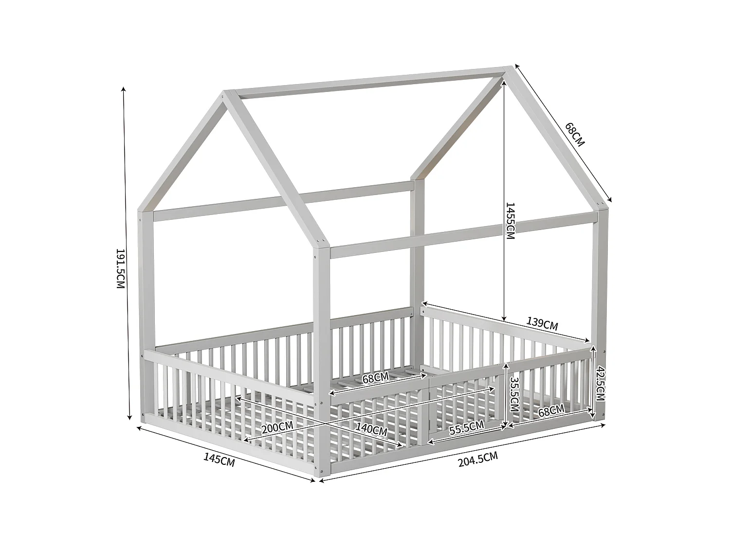Kajuitbed voor kinderen of baby's - 140 x 200 cm - spijlen en deur - inclusief lattenbodem - wit hout