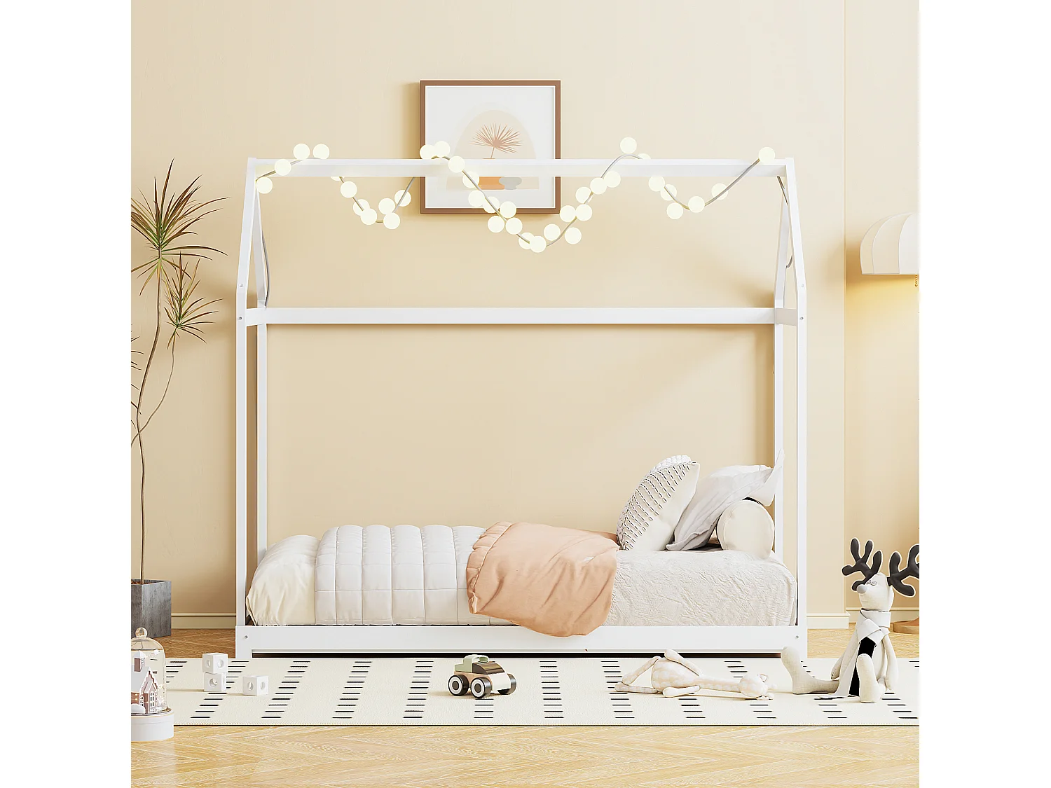 Lit enfant extensible 90/180 x 190 cm, canapé-lit, bois massif, avec sommier à lattes, blanc