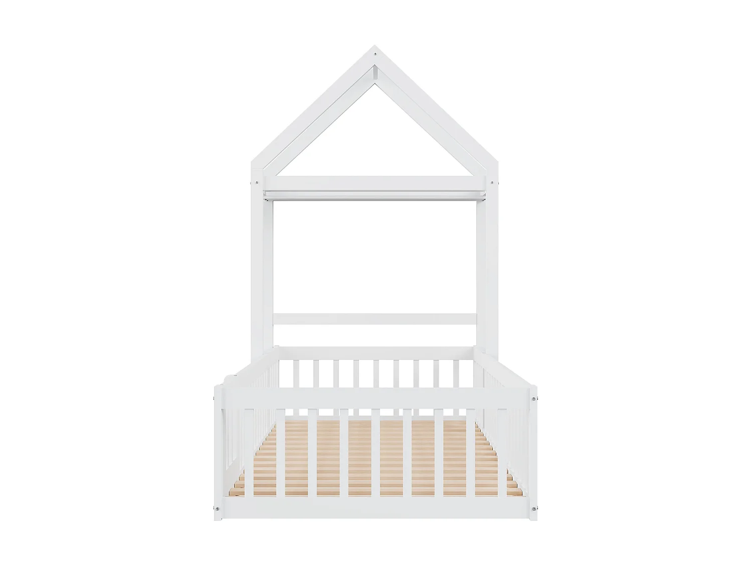 Cama-cabina infantil con barreras y puerta, 90 x 200 cm, madera maciza, espacio de almacenamiento, lacado blanco