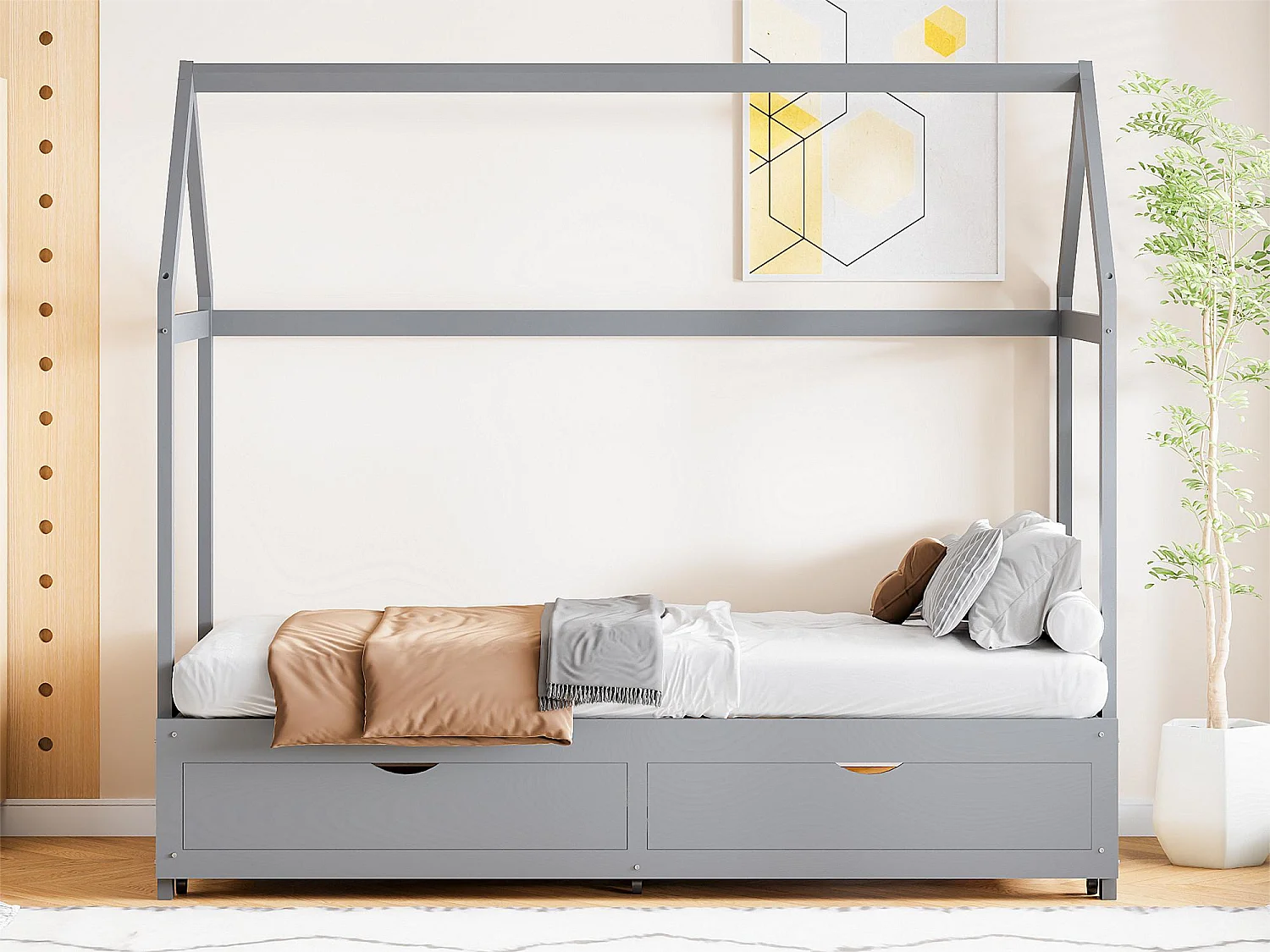 Cama cabina extensible 90/180 x 190 cm - sofá cama convertible - con 2 cajones y somier - madera de pino lacada en gris