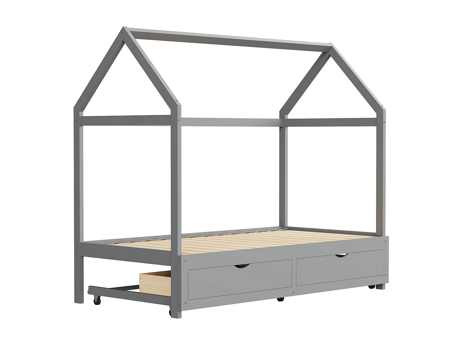 Cama cabina extensible 90/180 x 190 cm - sofá cama convertible - con 2 cajones y somier - madera de pino lacada en gris