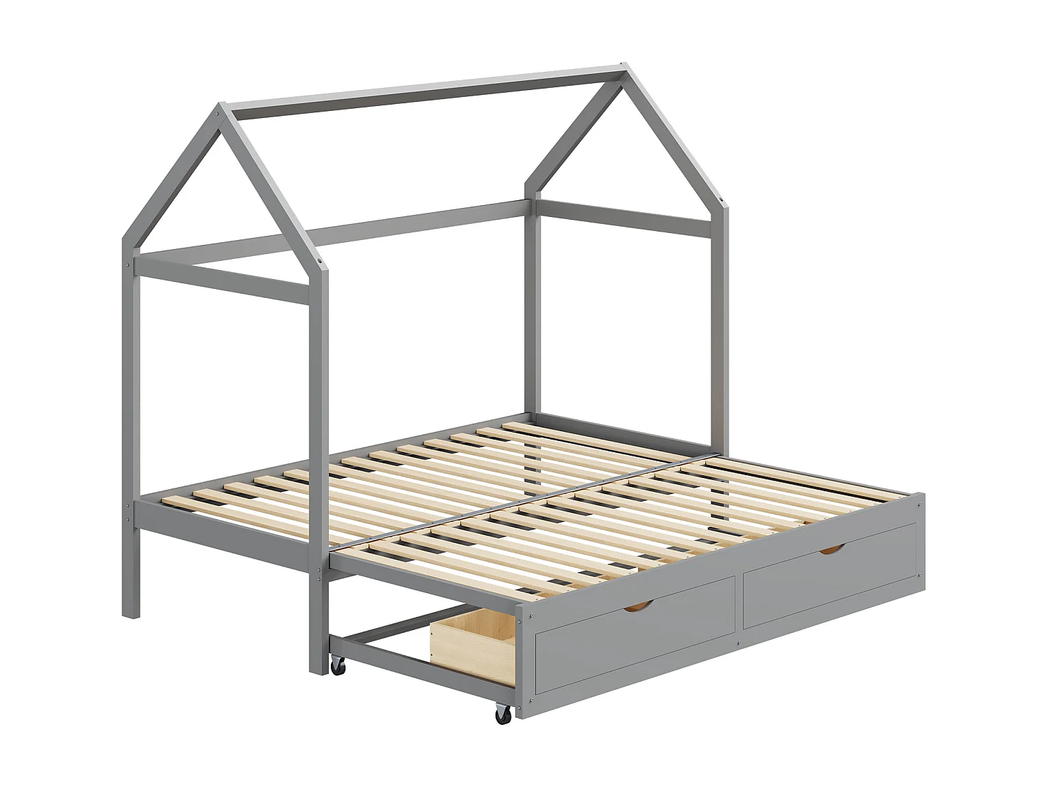 Cama cabina extensible 90/180 x 190 cm - sofá cama convertible - con 2 cajones y somier - madera de pino lacada en gris