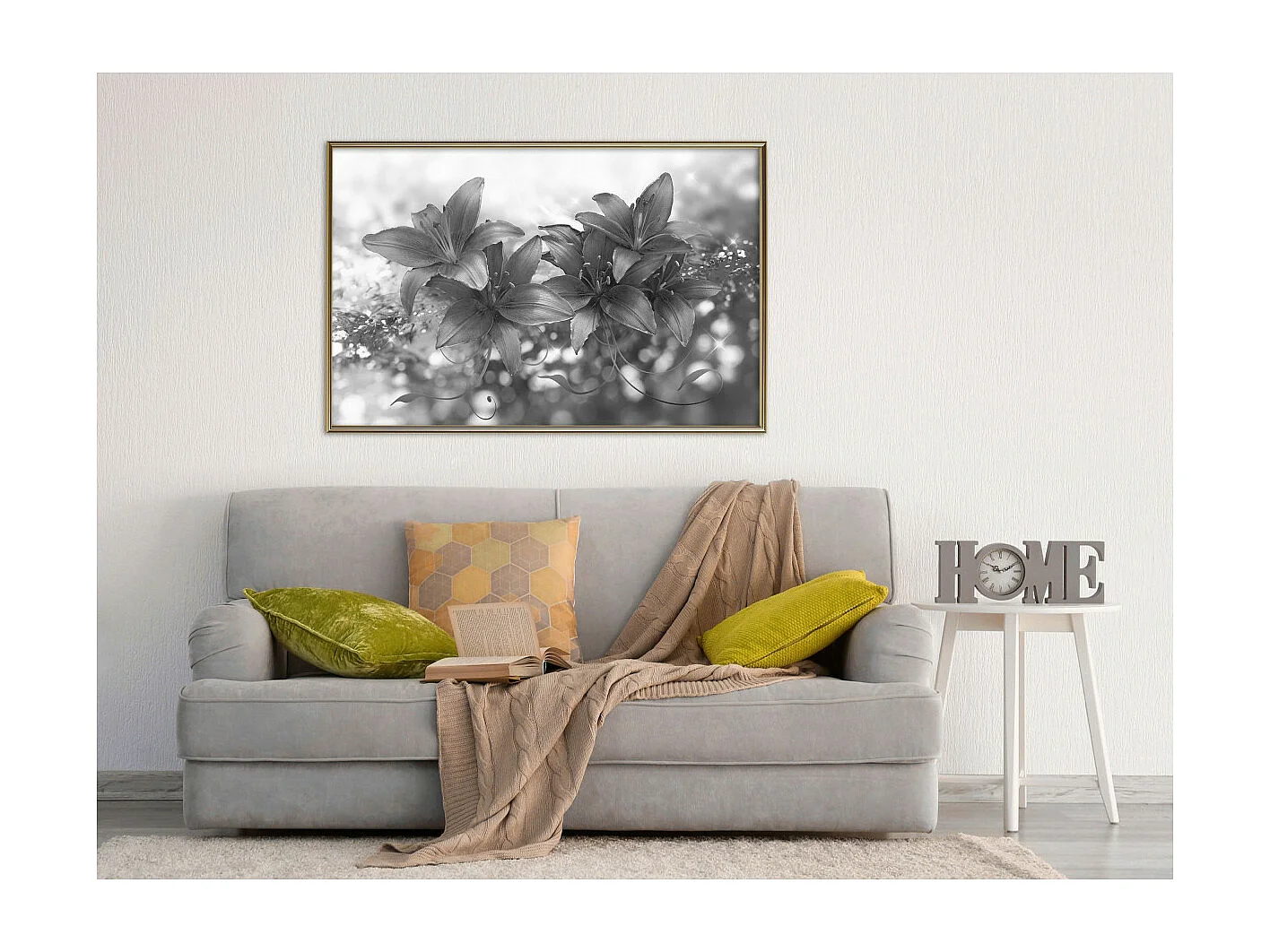 Affiche Murale Encadrée "Dark Lillies" 90 x 60 cm Or