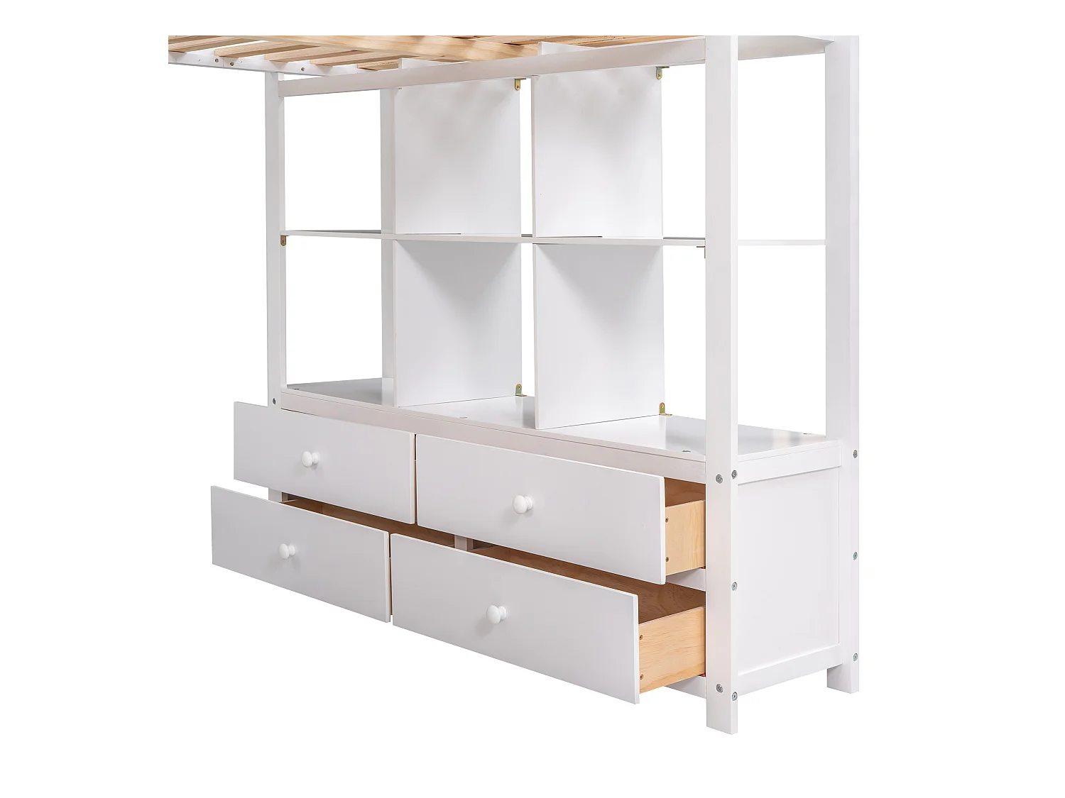 Hochbett für Kinder 140 x 200 cm mit Schubladen und Schreibtisch – Kiefernholz – Lattenrost – Weiß