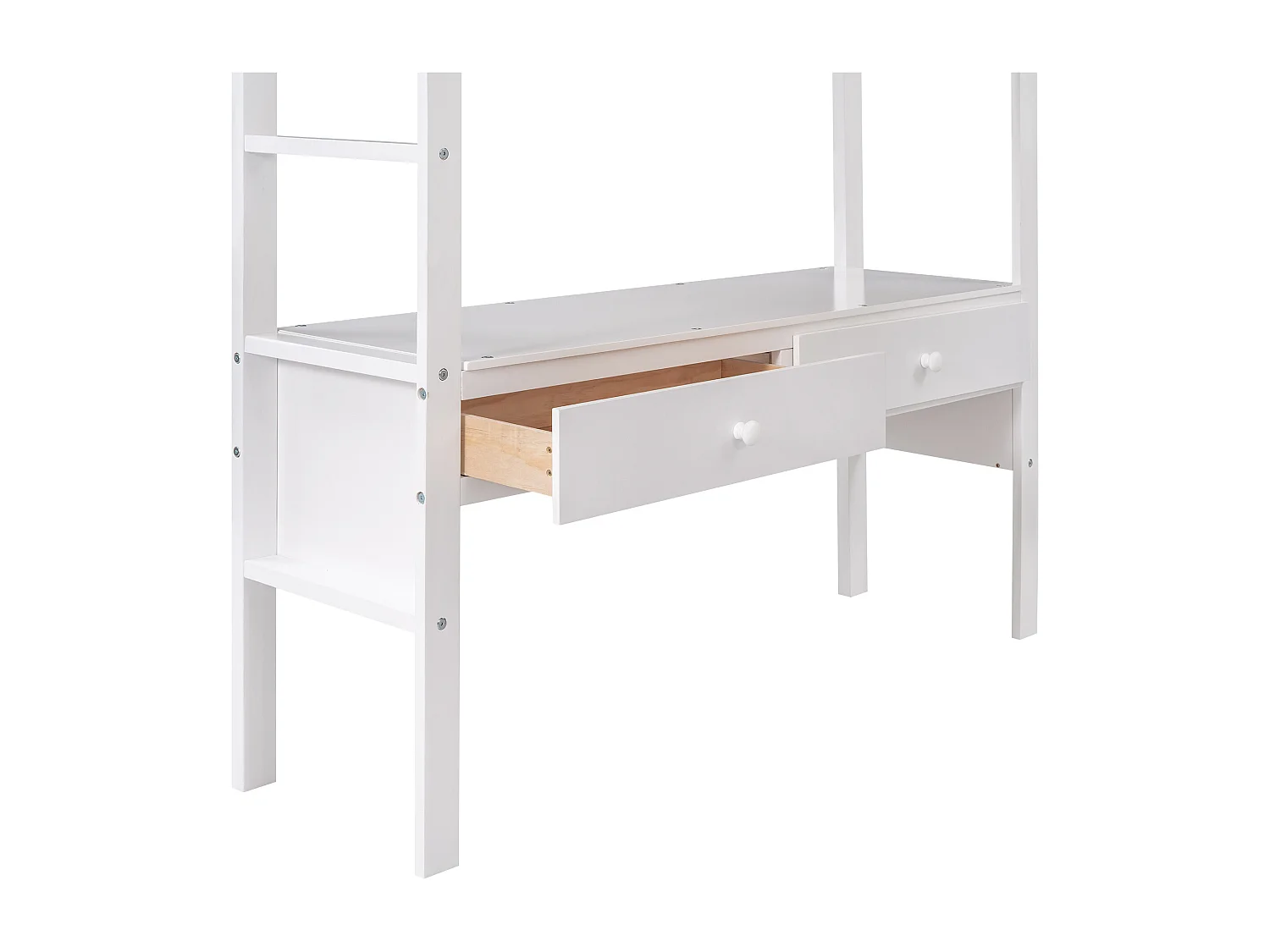 Hochbett für Kinder 140 x 200 cm mit Schubladen und Schreibtisch – Kiefernholz – Lattenrost – Weiß