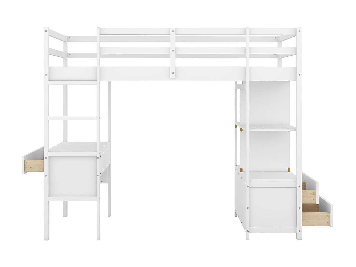 Lit mezzanine enfant 90 x 200 cm avec tiroirs et bureau - Bois de pin - Sommier à lattes - Gris