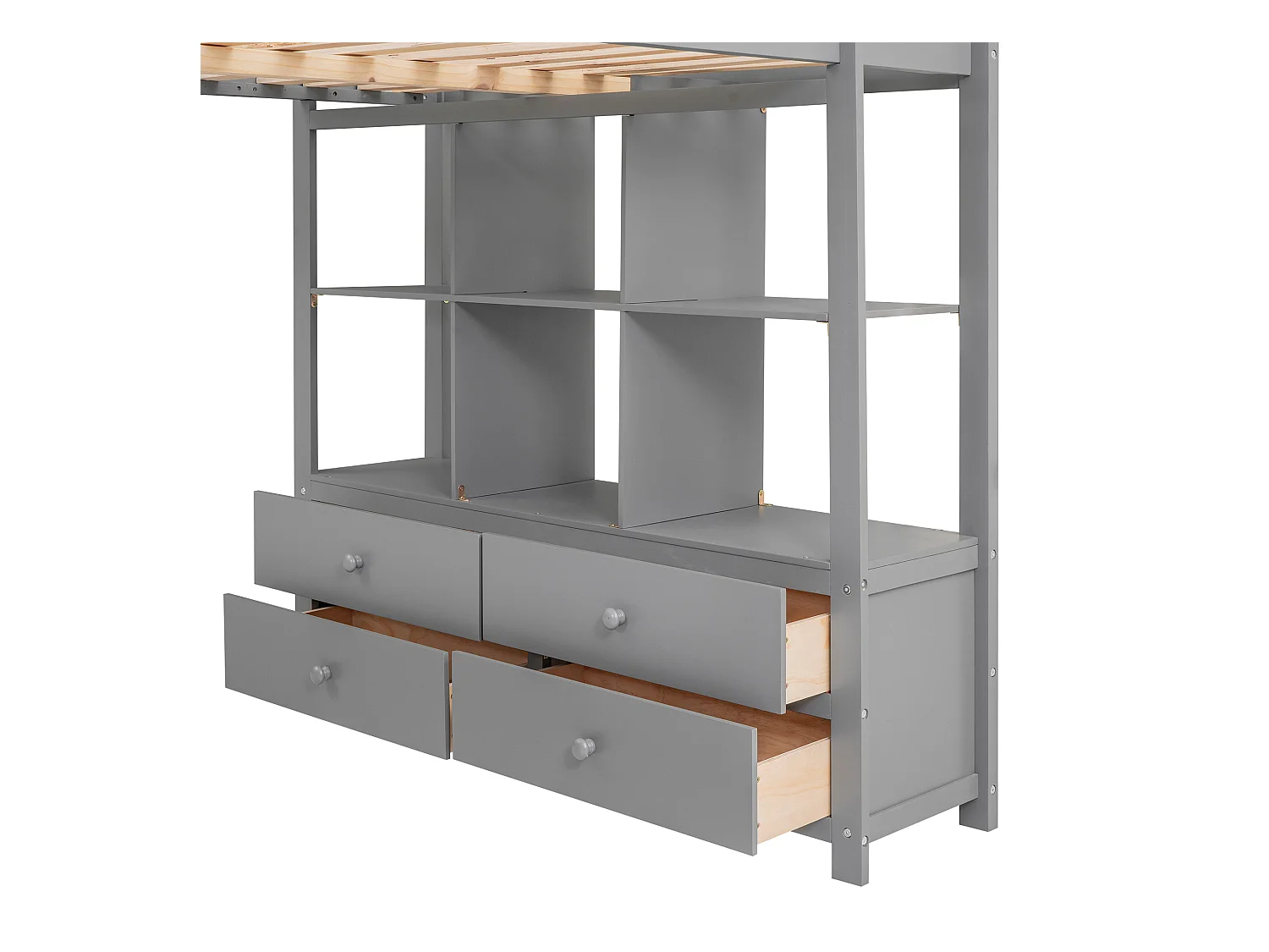 Hochbett für Kinder 140 x 200 cm mit Schubladen und Schreibtisch – Kiefernholz – Lattenrost – Grau