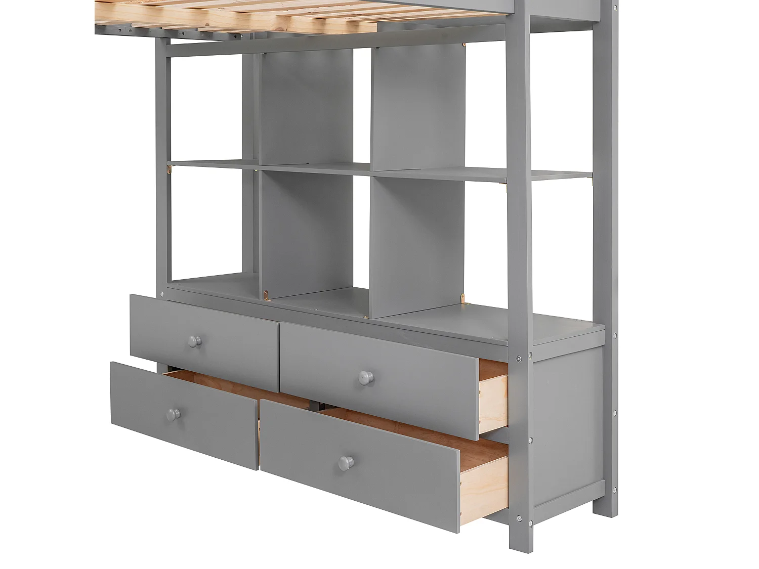 Kindertussenbed 140 x 200 cm met lades en bureau - Grenenhout - Lattenbodem - Grijs