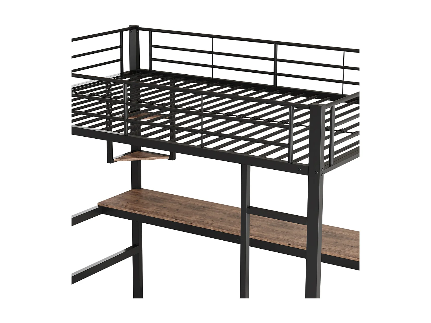 Lit mezzanine avec bureau et étagères pour enfants - 90 x 200 cm - bois MDF et métal - noir