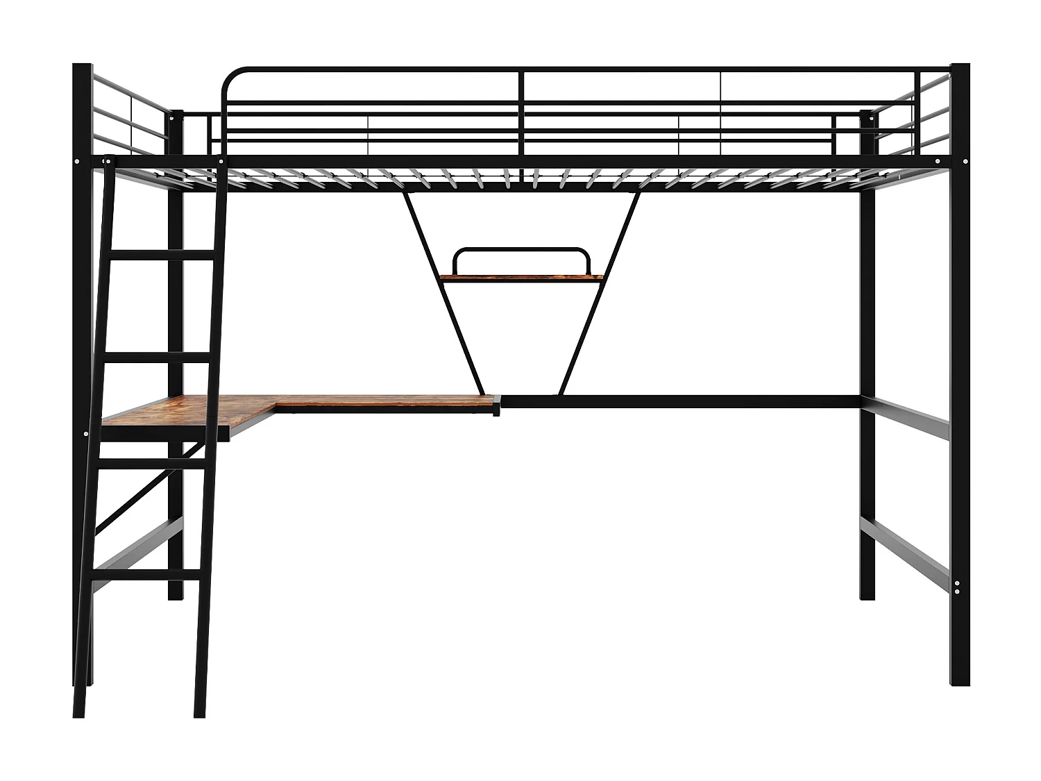 hoogslaper met L-vormig bureau en plank voor kinderen - 90 x 200 cm - MDF hout en metaal - zwart