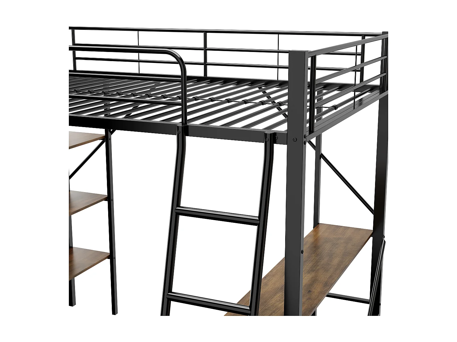 Lit mezzanine avec bureau et trois grandes étagères pour enfants - 90 x 200 cm - métal noir