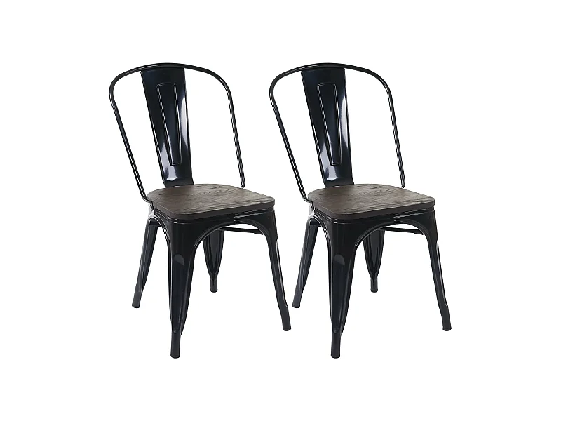 Krzesło MCW-A73 z drewnianym siedziskiem (zestaw 2 sztuk),  czarny