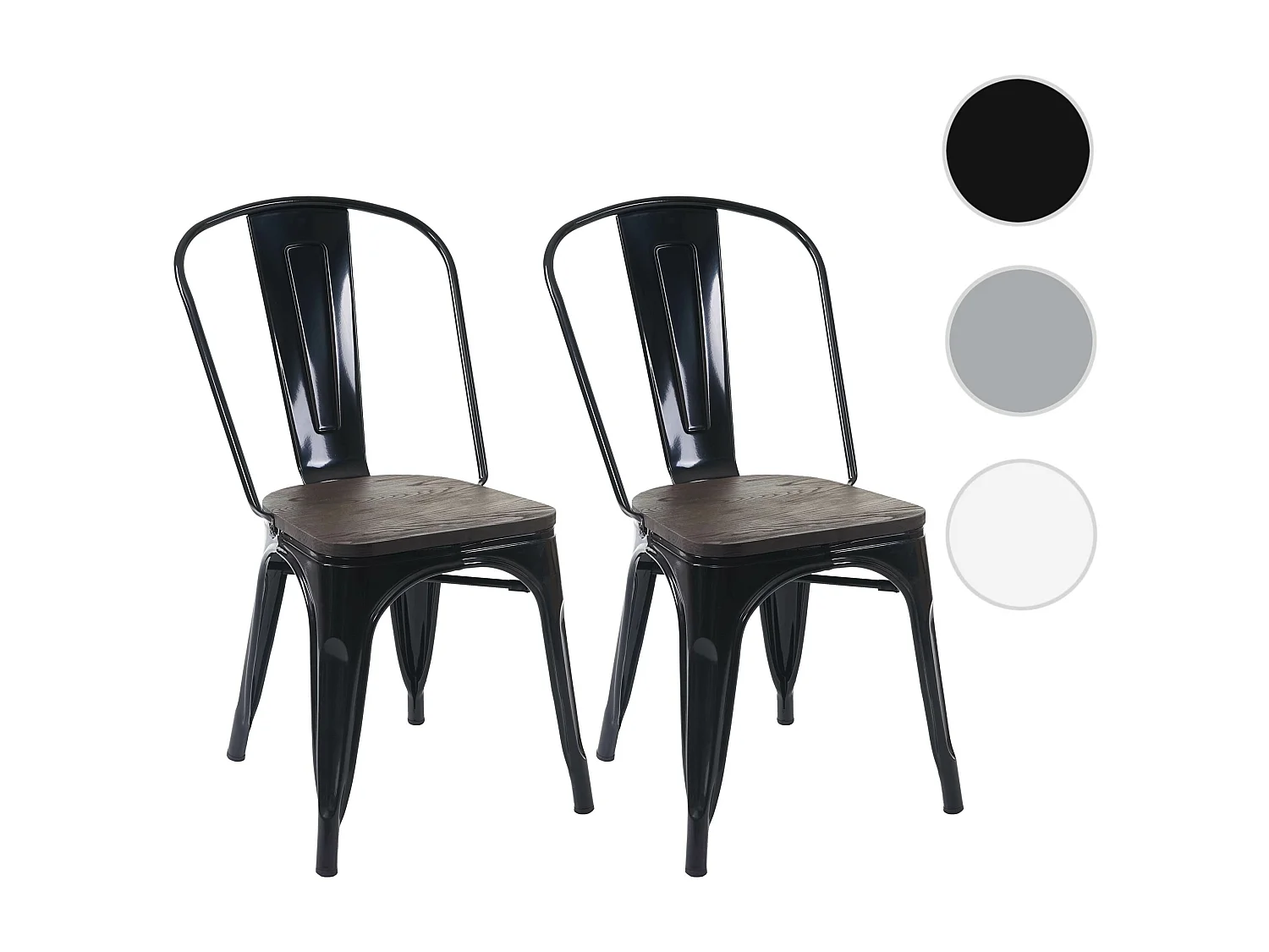 Chaise MCW-A73 Assise bois (lot de 2),  noir