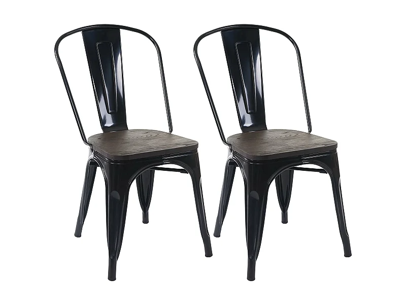 Chaise MCW-A73 Assise bois (lot de 2),  noir