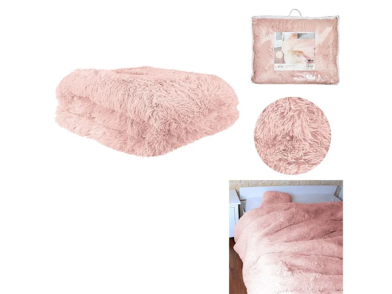 Couvre Lit Poils Longs Rose 220x240cm