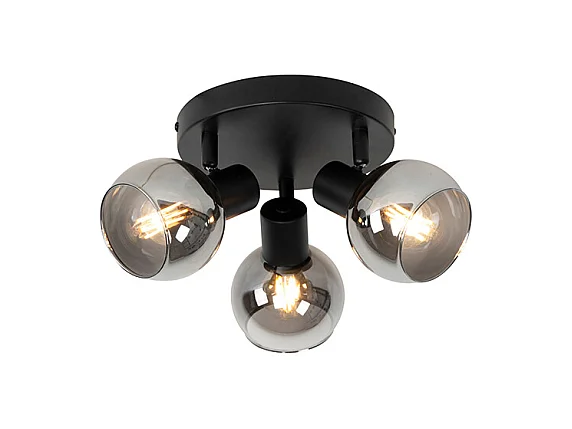 Plafonnier noir 35 cm avec verre fumé 3 lumières - Vidro