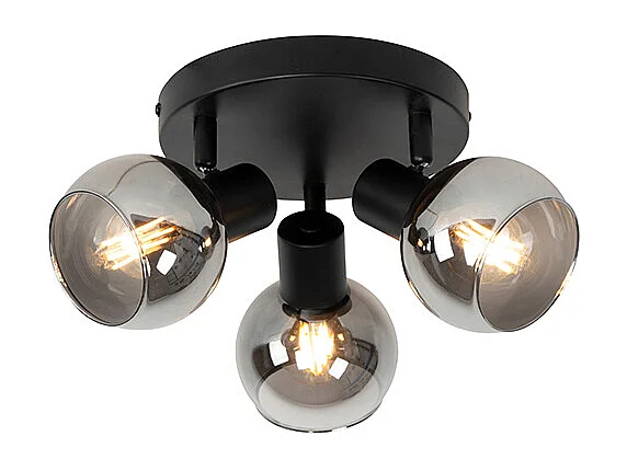 Plafonnier noir 35 cm avec verre fumé 3 lumières - Vidro