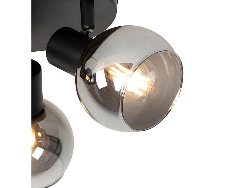 Plafonnier noir 35 cm avec verre fumé 3 lumières - Vidro