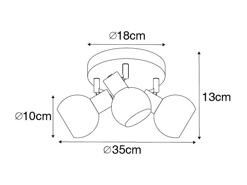 Plafonnier noir 35 cm avec verre fumé 3 lumières - Vidro