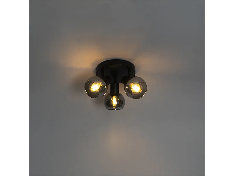 Plafonnier noir 35 cm avec verre fumé 3 lumières - Vidro