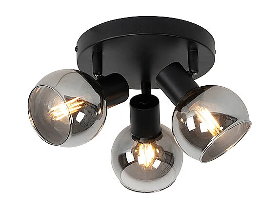 Plafonnier spot noir avec verre fumé 3 lumières - Vidro