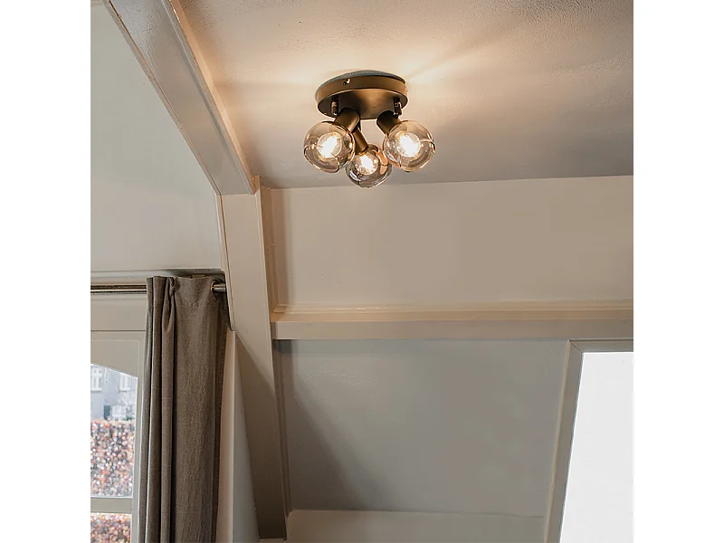 Plafonnier spot noir avec verre fumé 3 lumières - Vidro