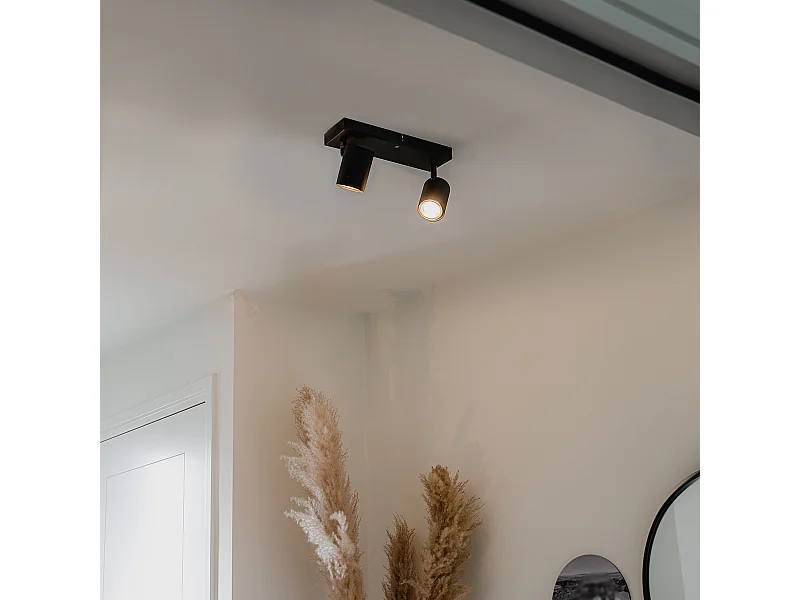 Plafonnier moderne noir 2 lumières orientable rectangulaire - Jeana